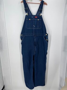 Dickies Denim Bib Overalls 44x32 Blue Carpenter Workwear